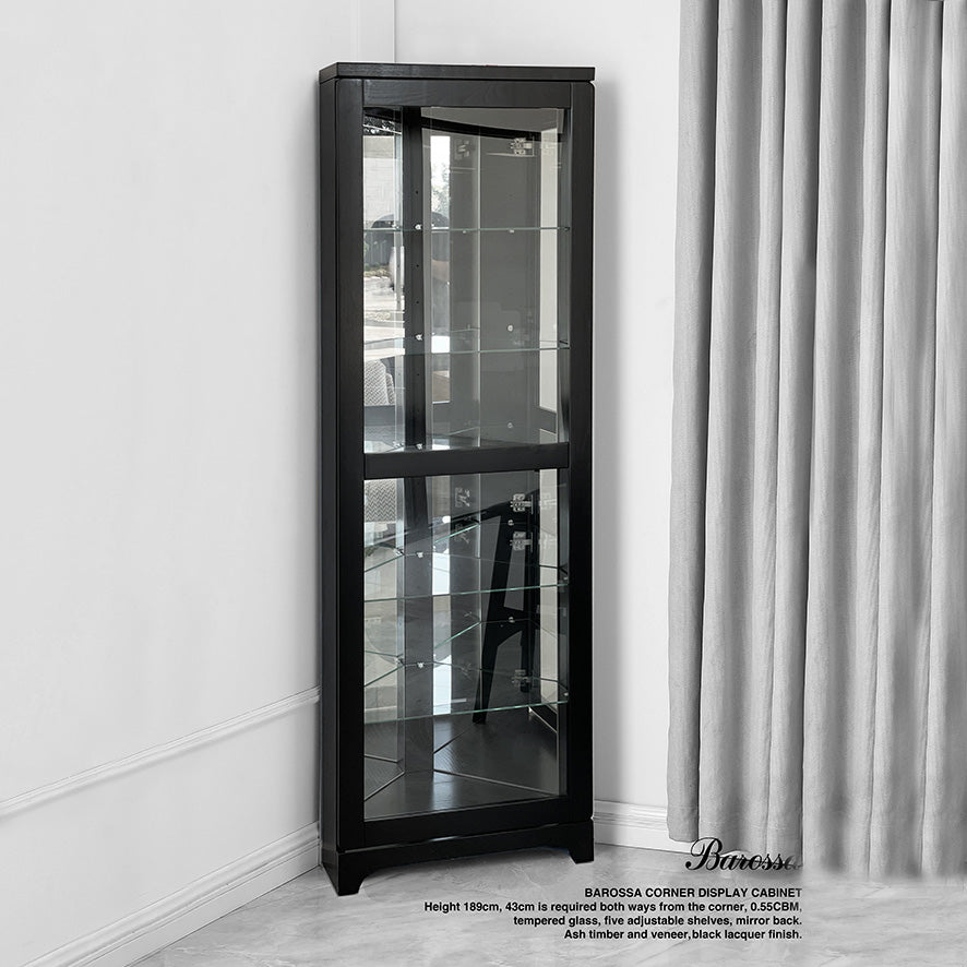 Barossa : Corner Display Cabinet Black Ash Timber