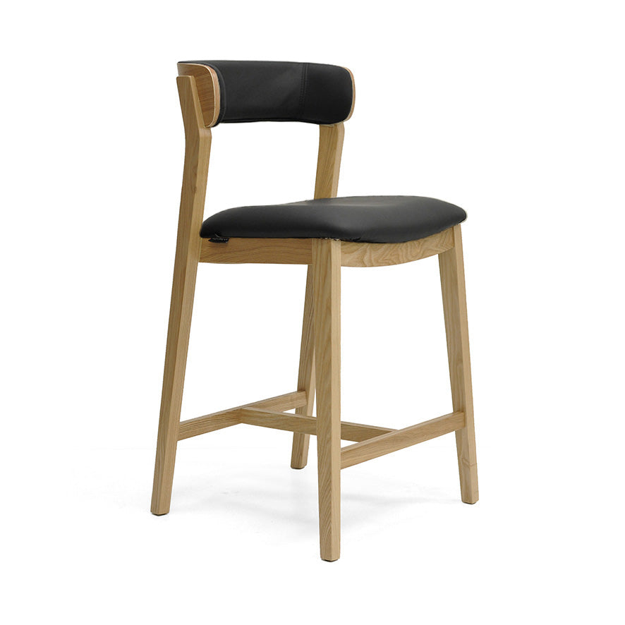 Caitlin : Bar Stool Ash Frame with Black Leather