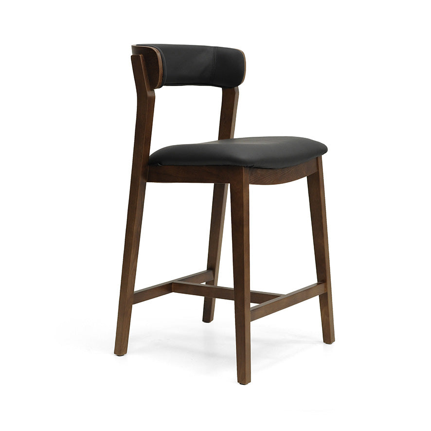 Caitlin : Bar Stool Walnut Ash Frame with Black Leather