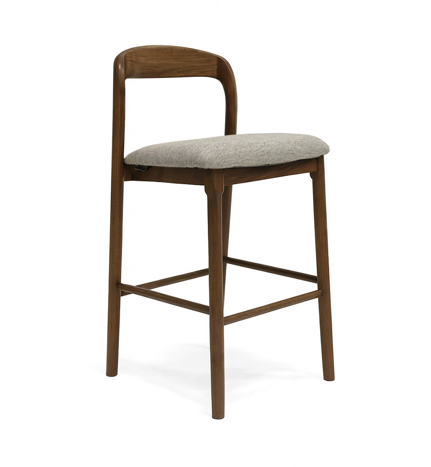 Ellie : Bar Stool Walnut Frame with Stone Fabric Seat