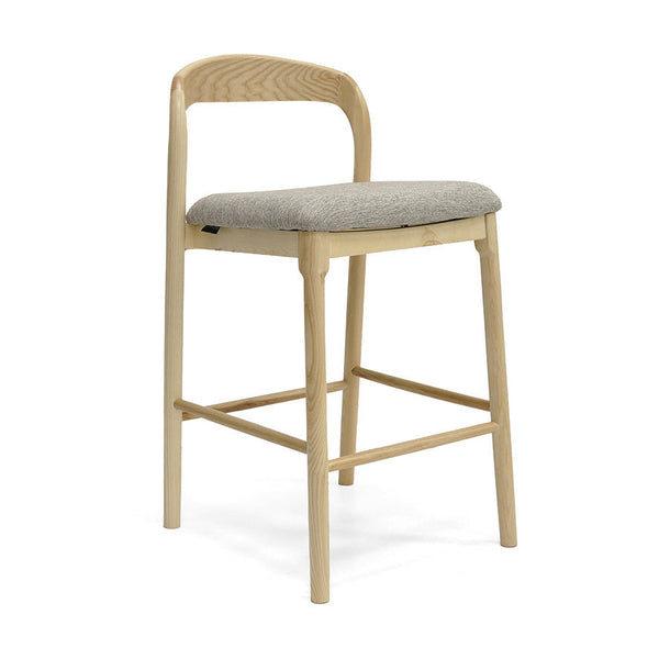 Ellie : Bar Stool Ash Frame with Stone Fabric Seat