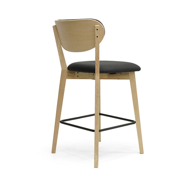 Oliver : Bar Stool Ash Frame Black Leather