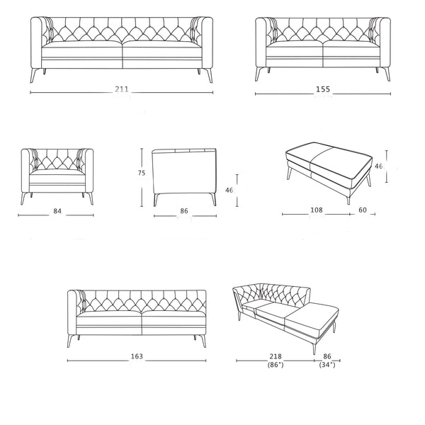 Oxford sofa schematic drawings