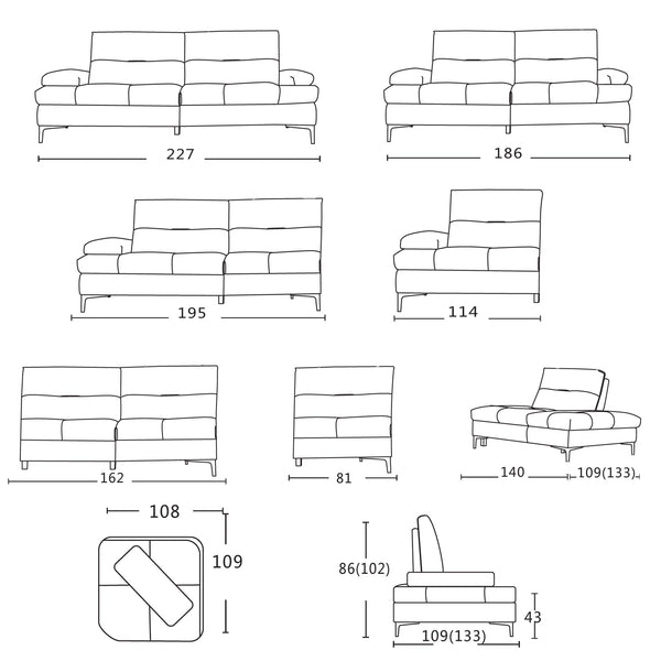 Premiere : Modular Corner Sofa sliding back in Fabric - Modern Home Furniture