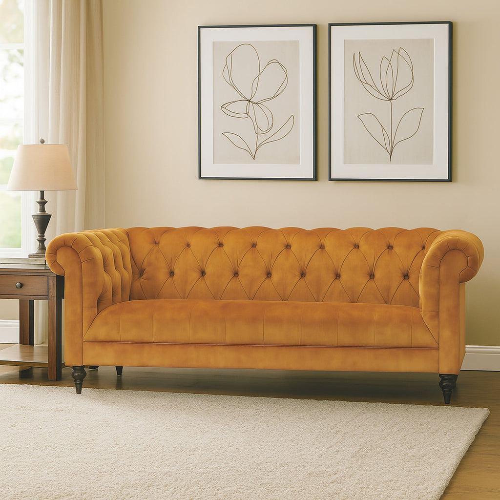 Shabby Chic : Chesterfield Sofa in Velvet Fabric