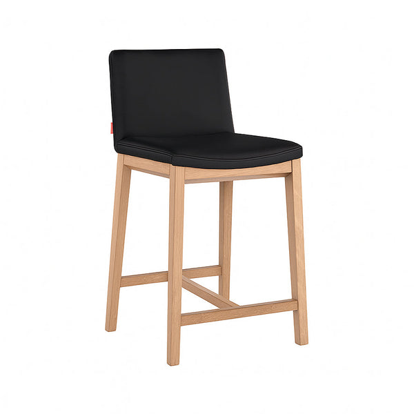 Wilson : Bar Stool Black Leather Natural Frame