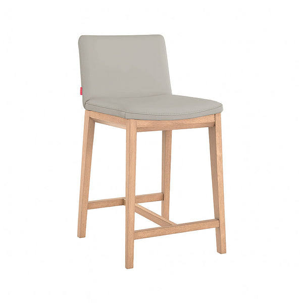 Wilson : Bar Stool Light Grey Leather Natural Frame