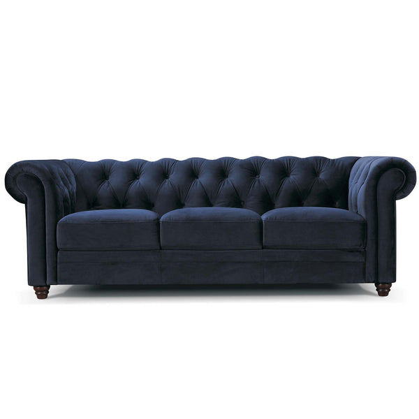3 seater Vintage Chesterfield Sofa in navy blue velvet with Studs Vintage Classic Design