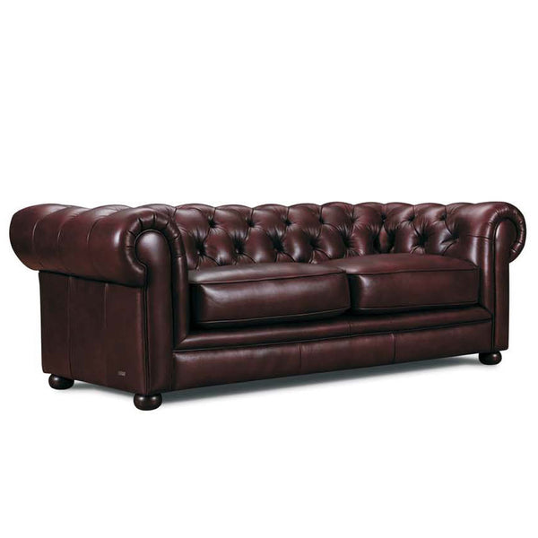 William Chesterfield Sofa Buttoned Tufted Back Vintage Brown Leather Vintage Angle Photo