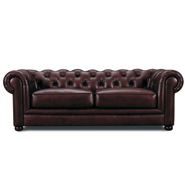 William Chesterfield Sofa in Leather Buttoned Tufted Back Vintage Brown Leather 