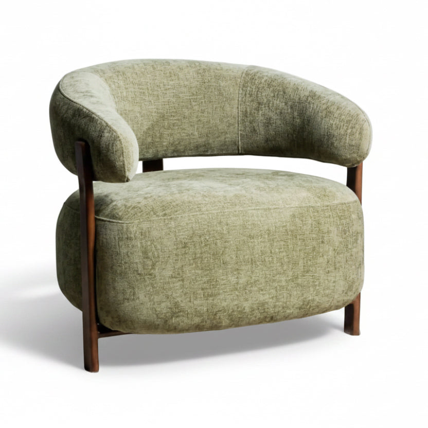 Hampton Armchair accent chair olive fabric walnut frame modern Front Photo