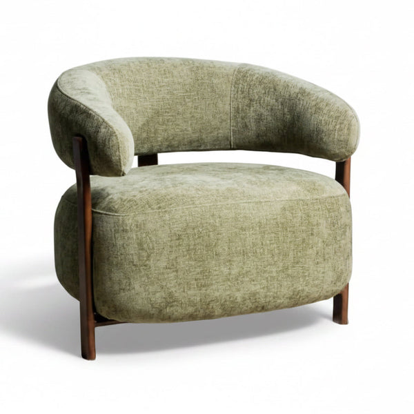 Hampton Armchair accent chair olive fabric walnut frame modern Front Photo