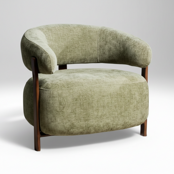Hampton Armchair accent chair olive fabric walnut frame modern Front Photo