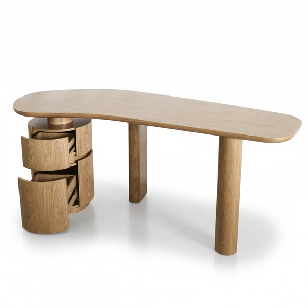Trento Desk in Light Walnut Drawers Open