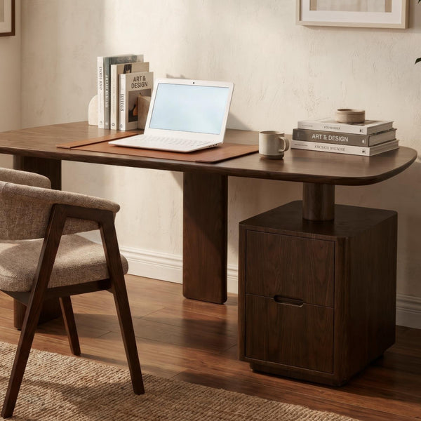 Urbino Desk in Dark Walnut Modern Design with Drawers Lifestyle Photo