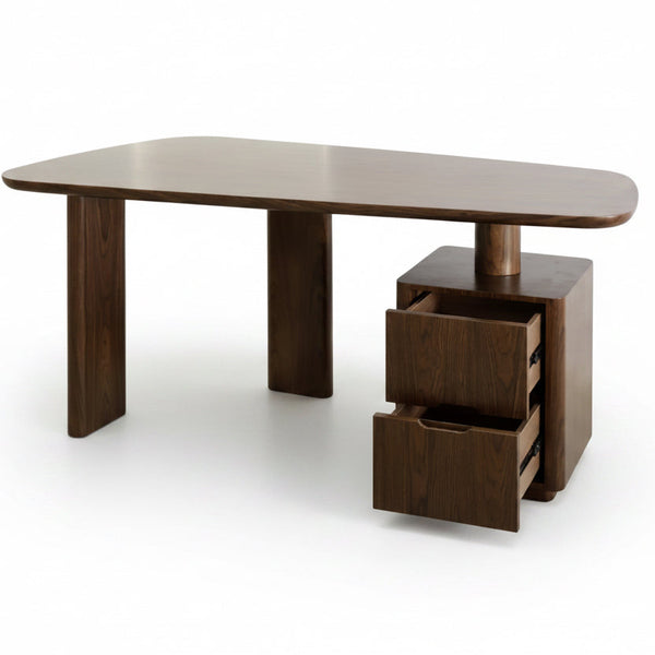 Urbino Desk in Dark Walnut Modern Design with Drawers Open