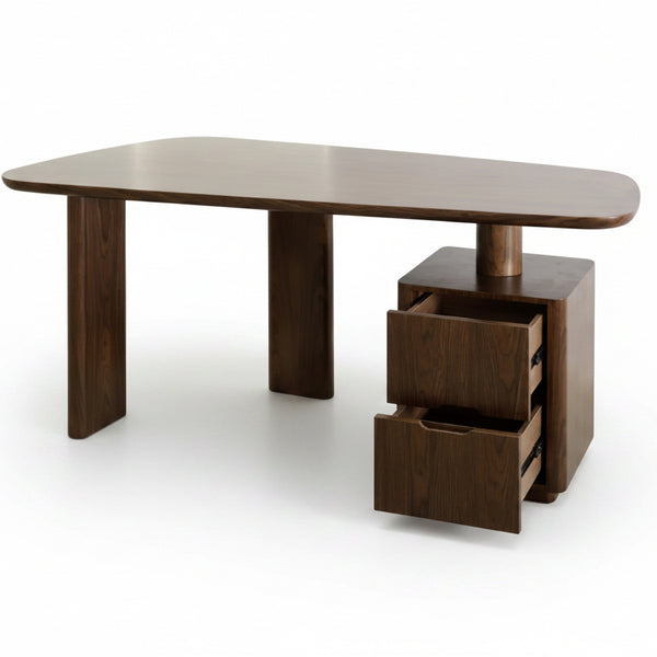Urbino Desk in Dark Walnut Modern Design with Drawers Open
