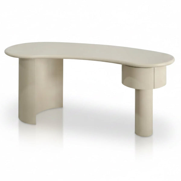 Macao Desk Matte Creamy Latte Modern Drawer Curved Shape Side
