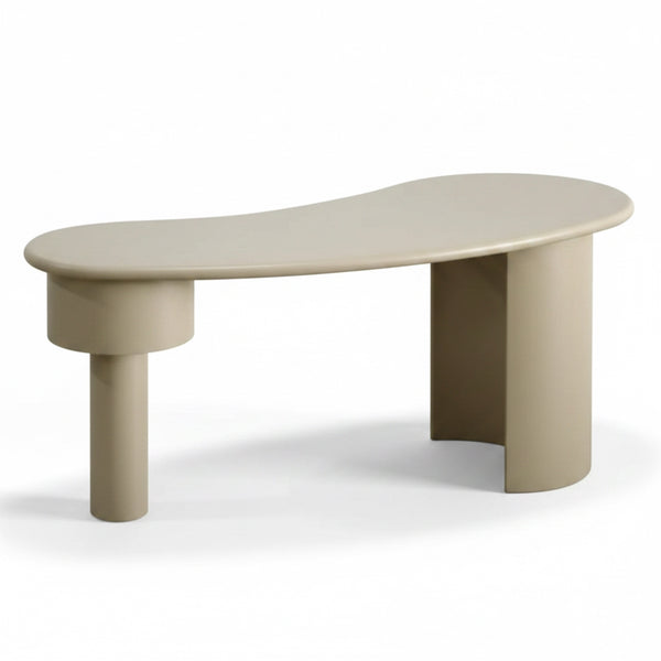 Macao Desk Matte Creamy Latte Modern Drawer Curved Shape front side