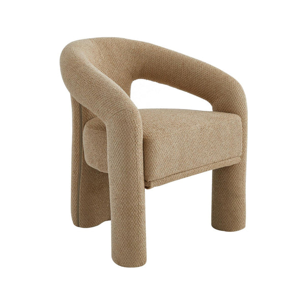 Sand fabric dining armchair with rounded arms and tapered legs