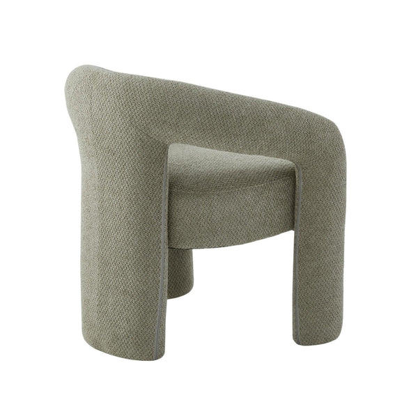 Mint fabric dining chair back view with rounded arms and thick seat