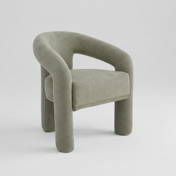 Green chair with curved design on a light gray background