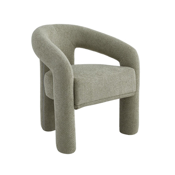 Mint upholstered dining chair with curved arms and rounded backrest