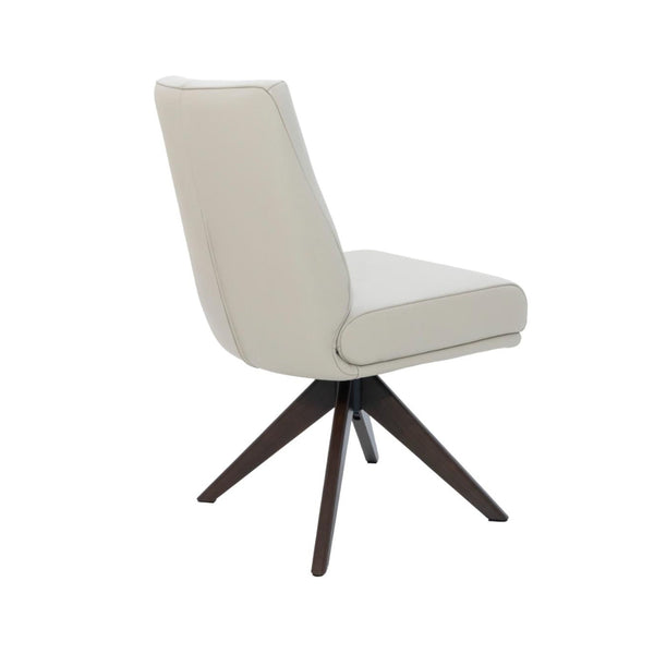 Alexandra Swivel Dining Chair Beige Leather Dark Walnut Base Back Angle