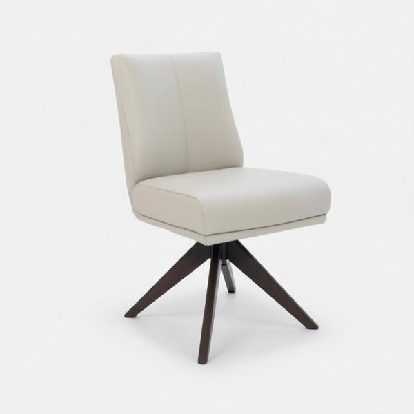 Alexandra Swivel Dining Chair Beige Leather Dark Walnut Base Front