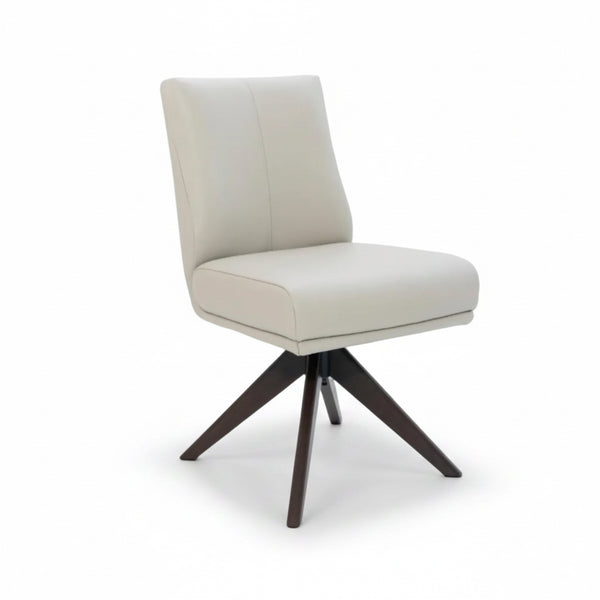 Alexandra Swivel Dining Chair Beige Leather Dark Walnut Base Front