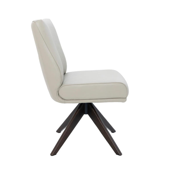Alexandra Swivel Dining Chair Beige Leather Dark Walnut Base Side