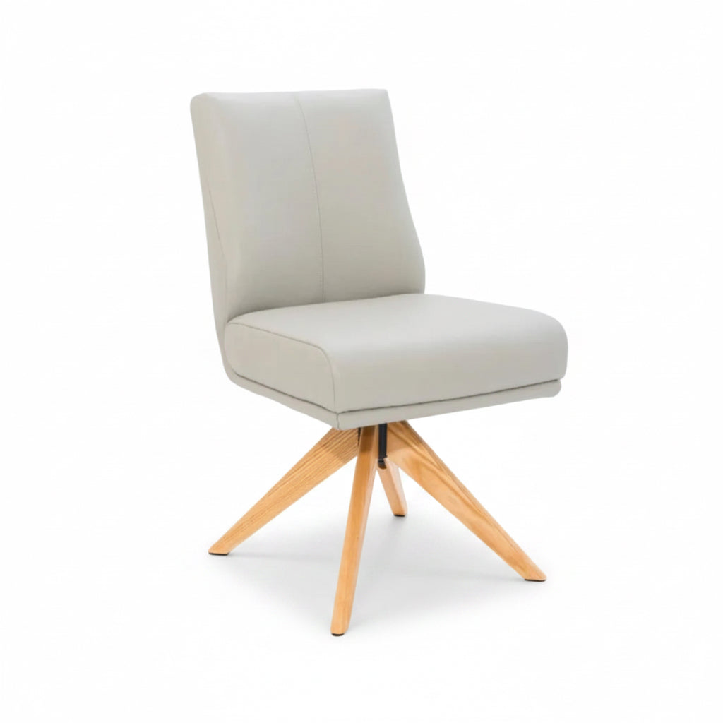 Alexandra Swivel Dining Chair Beige Leather Natural Oak Base Front