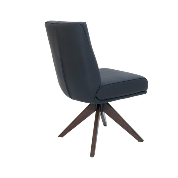 Alexandra Swivel Dining Chair Black Leather Dark Walnut Base Back Angle
