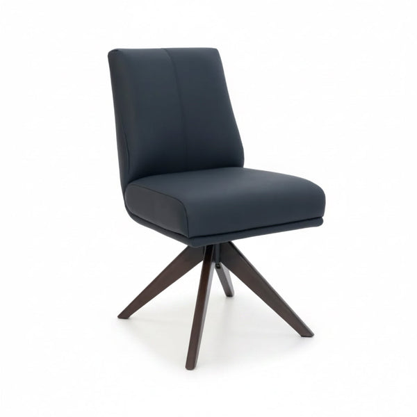 Alexandra Swivel Dining Chair Black Leather Dark Walnut Base Front