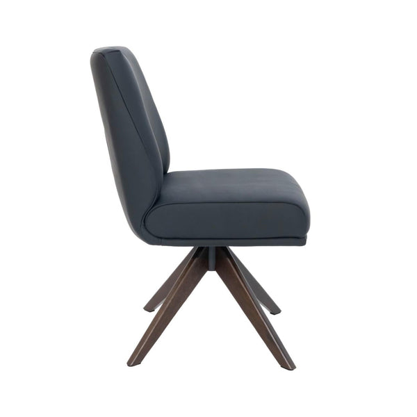 Alexandra Swivel Dining Chair Black Leather Dark Walnut Base Side