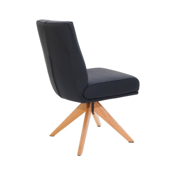 Alexandra Swivel Dining Chair Black Leather Natural Oak Base Back Angle
