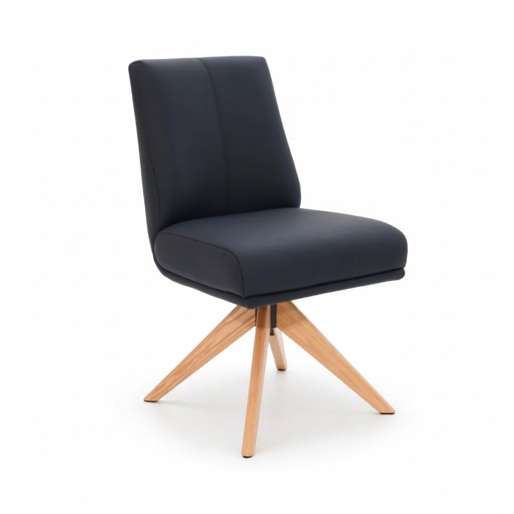 Alexandra Swivel Dining Chair Black Leather Natural Oak Base Front