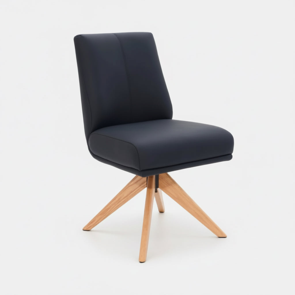 Alexandra Swivel Dining Chair Black Leather Natural Oak Base Front