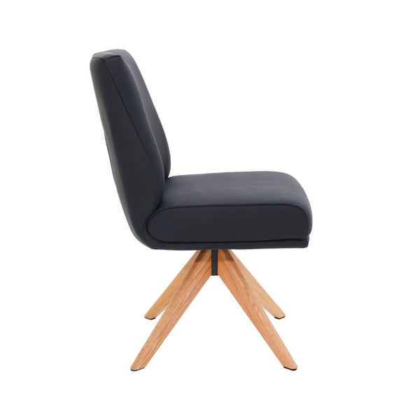 Alexandra Swivel Dining Chair Black Leather Natural Oak Base Side