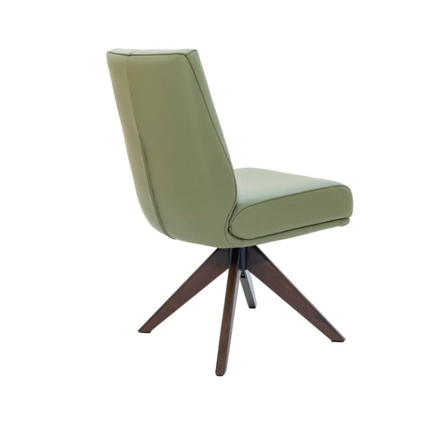 Alexandra Swivel Dining Chair Olive Leather Dark Walnut Base Back Angle