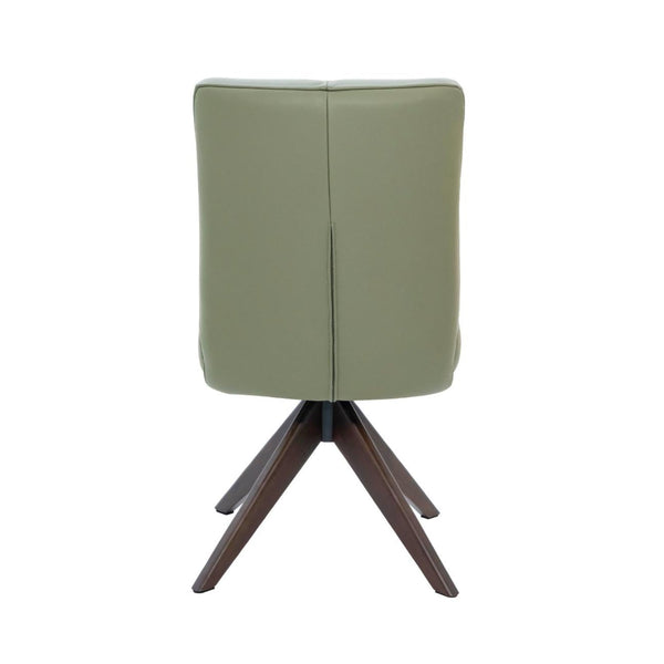 Alexandra Swivel Dining Chair Olive Leather Dark Walnut Base Back