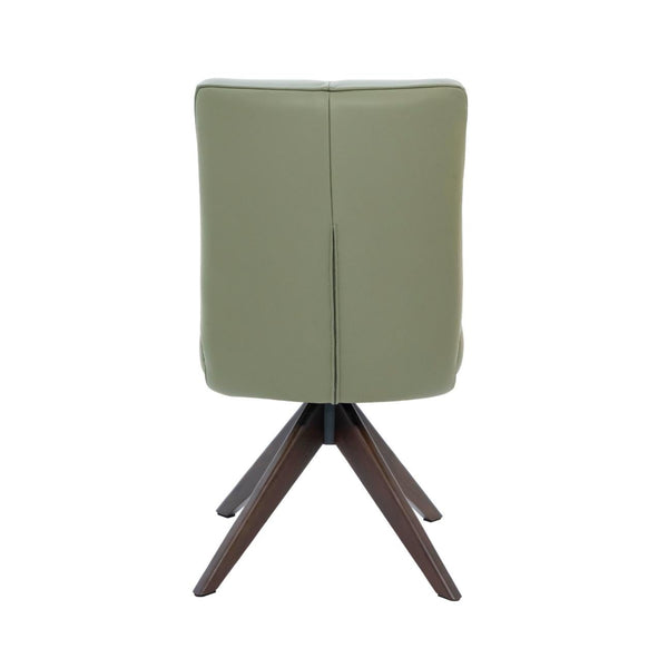 Alexandra Swivel Dining Chair Olive Leather Dark Walnut Base Back