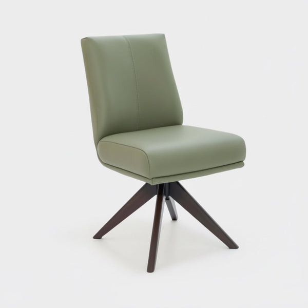 Alexandra Swivel Dining Chair Olive Leather Dark Walnut Base Front