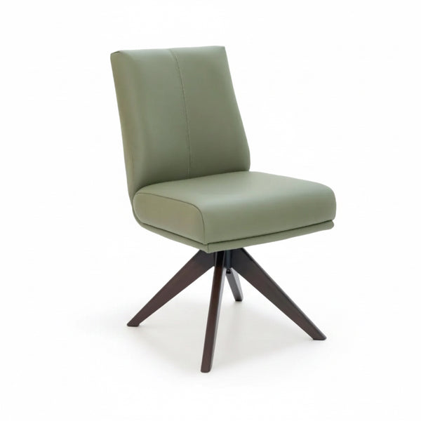 Alexandra Swivel Dining Chair Olive Leather Dark Walnut Base Front