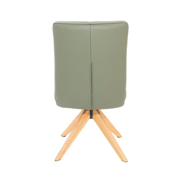 Alexandra Swivel Dining Chair Olive Leather Natural Oak Base Back