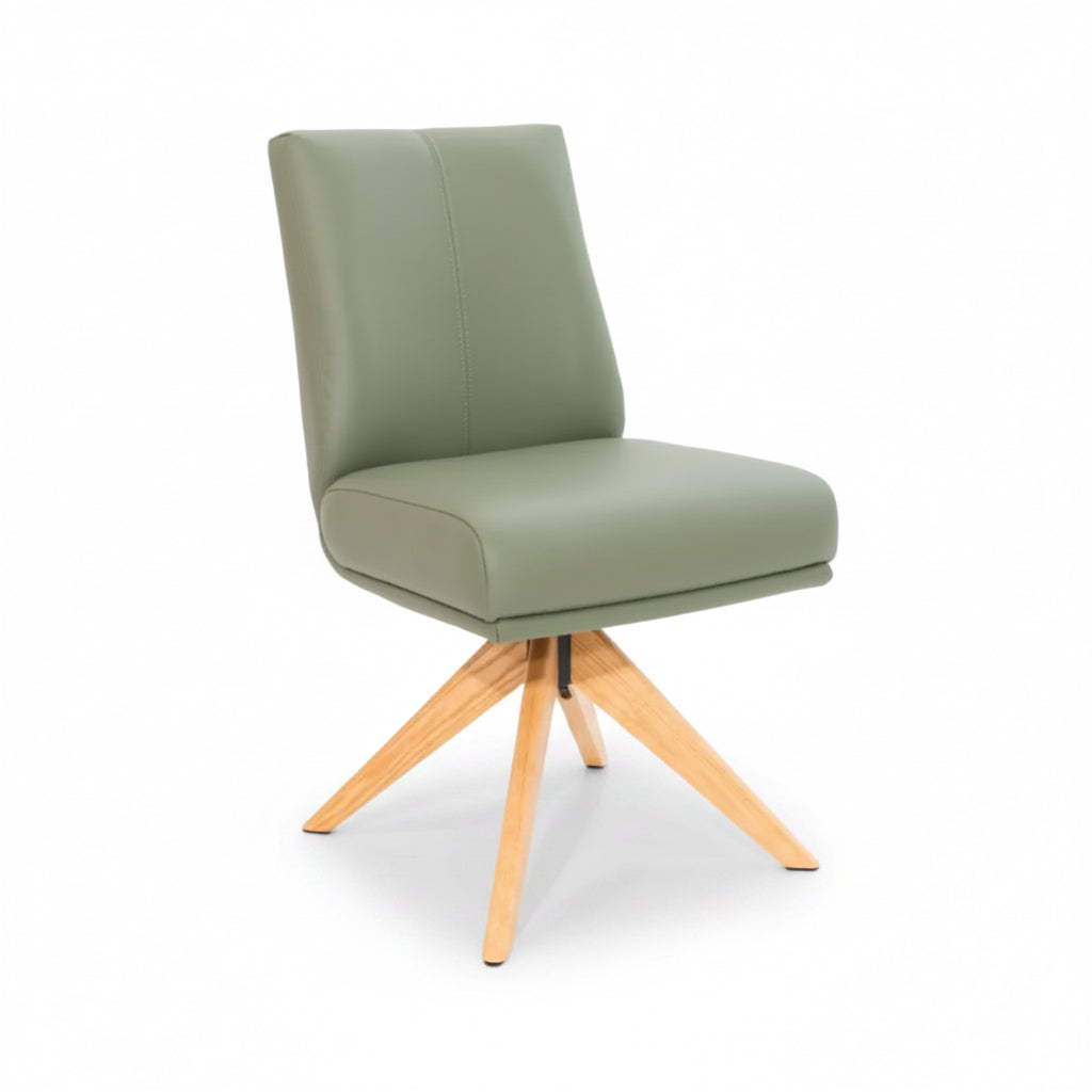 Alexandra Swivel Dining Chair Olive Leather Natural Oak Base Front