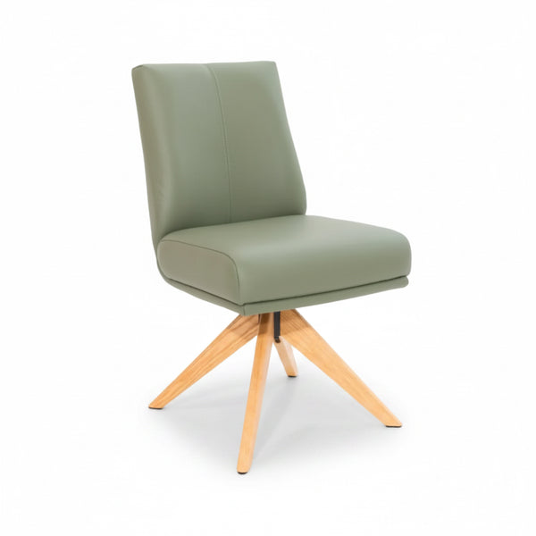 Alexandra Swivel Dining Chair Olive Leather Natural Oak Base Front