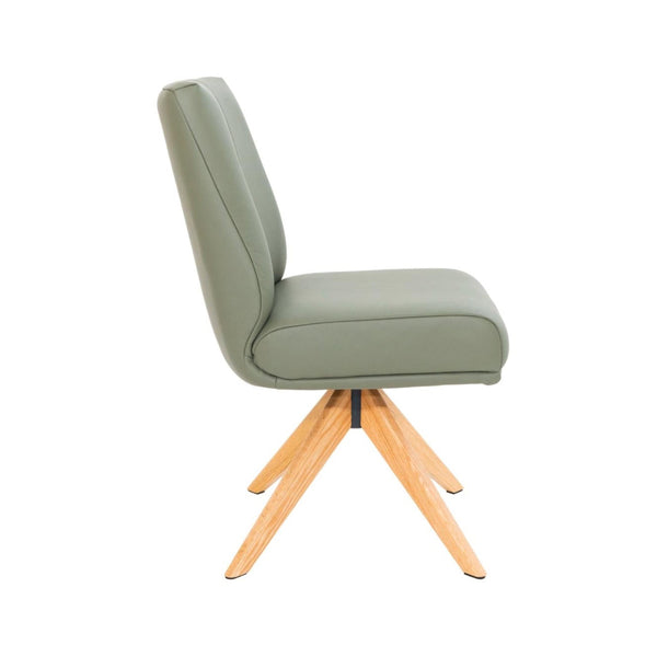 Alexandra Swivel Dining Chair Olive Leather Natural Oak Base Side