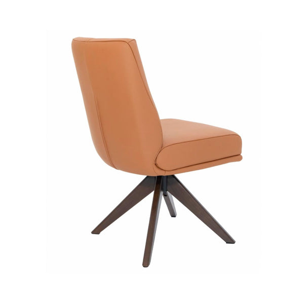 Alexandra Swivel Dining Chair Tan Leather Dark Walnut Base Back Angle
