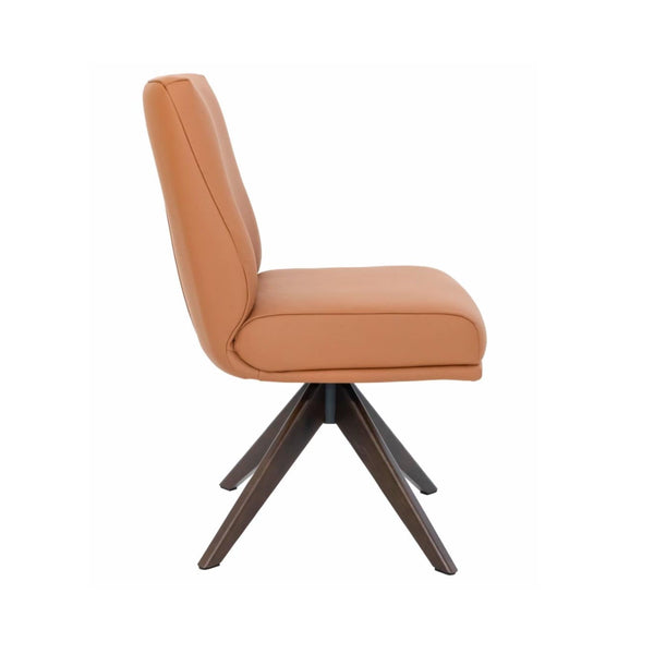 Alexandra Swivel Dining Chair Tan Leather Dark Walnut Base Side